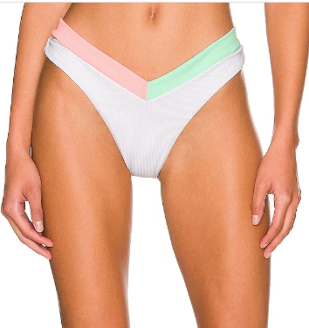 PEIXOTO White Cutout Bikini Bottom MEDIUM Ribbed V Cut Colorblock Jolie $70 NEW